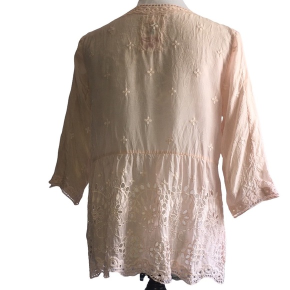 JOHNNY WAS Tunic Top Embroidered Peach Size XS Preppy Boho Travel Comfort - Picture 2 of 13